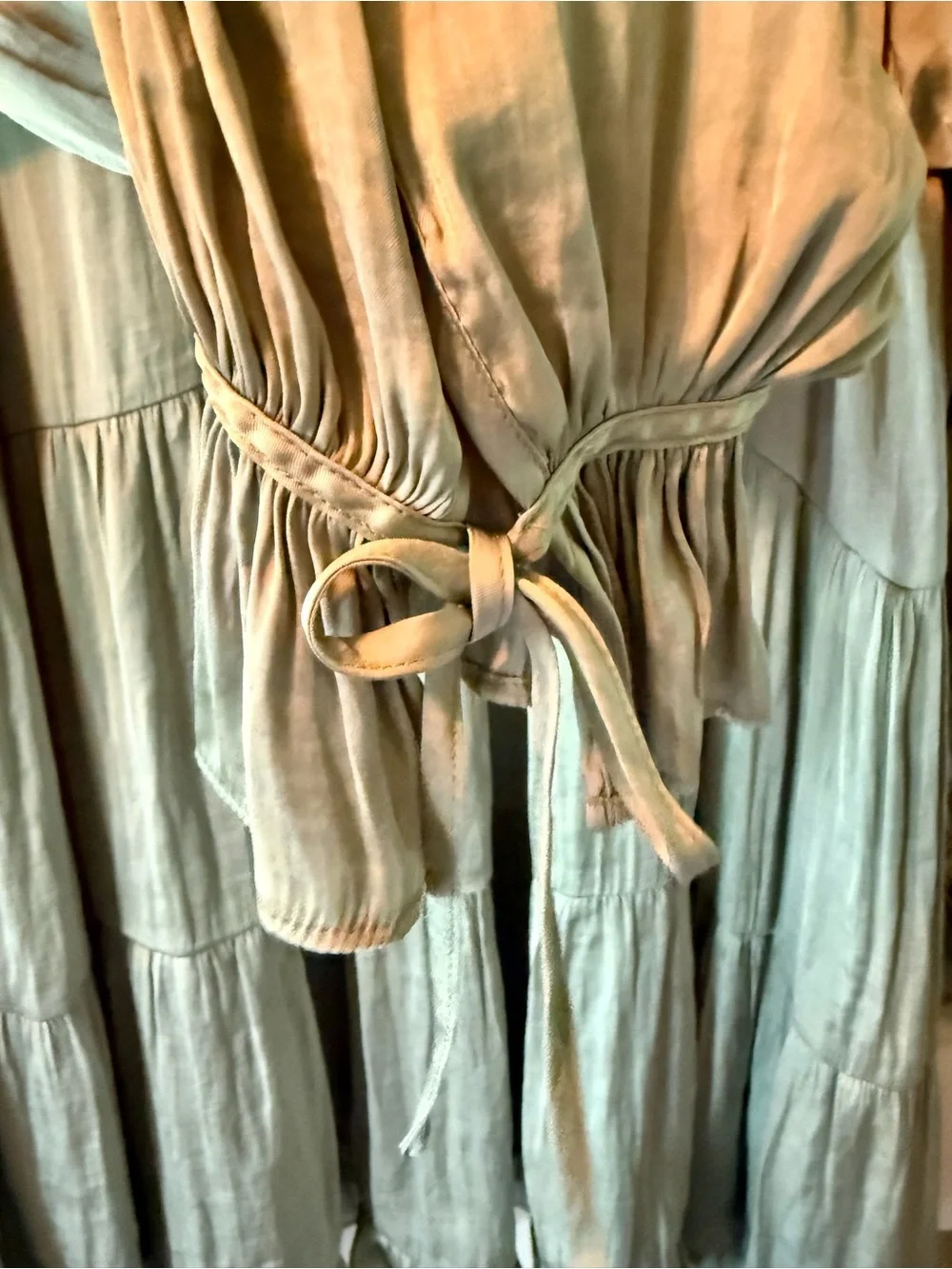 o.p.t by Anthropologie Sage Green Tiered V-Neck Tunic Top Liquid Shine NWT - Picture 9 of 13